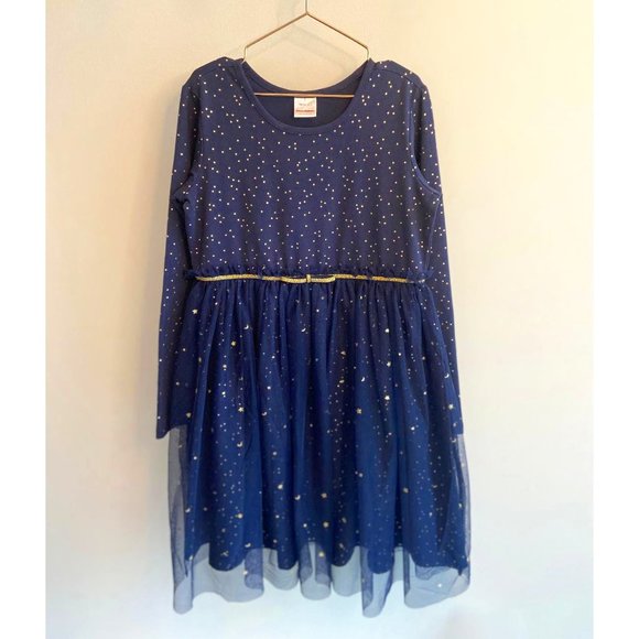 Hanna Andersson Girls' Super Soft Shimmer Navy Blue Tulle Skater Dress